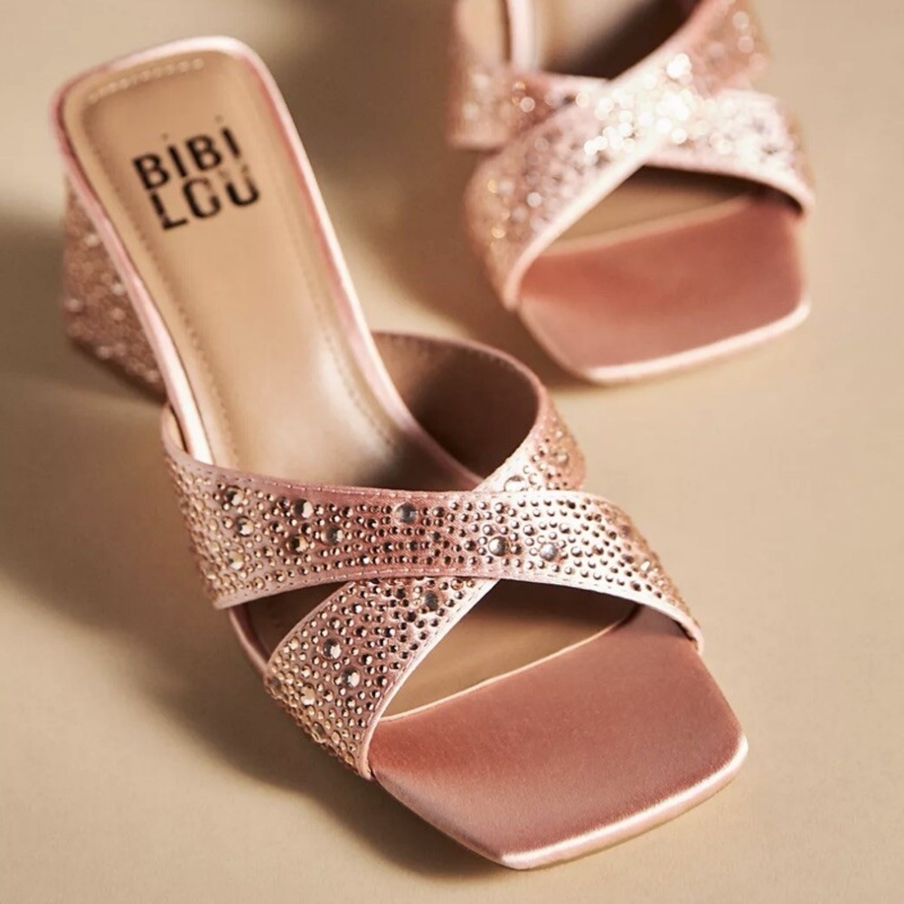 Bibi Lou Rose Gold Embellished Cross-Strap Heels